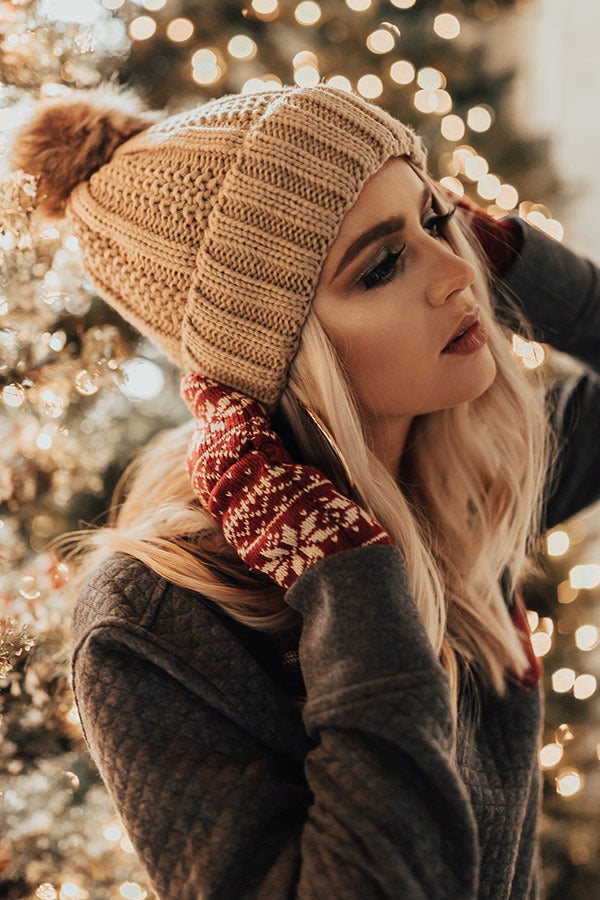 Wish List Faux Fur Pom Beanie In Khaki