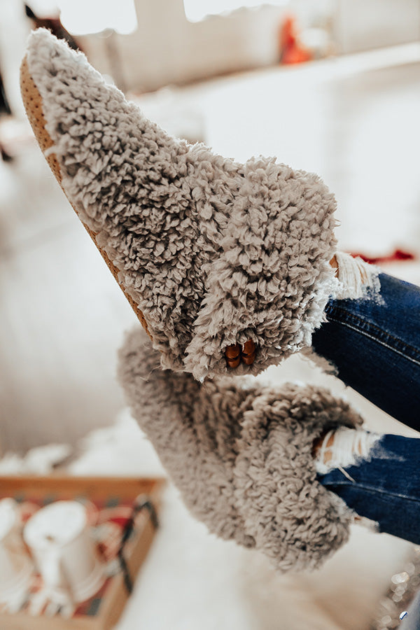 Holly Jolly Fuzzy Slippers In Grey
