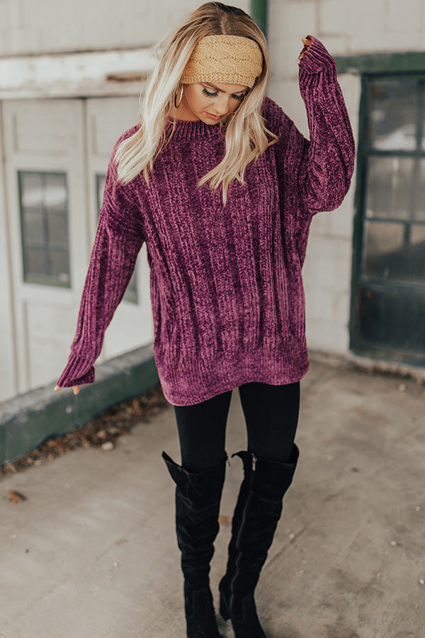 Cozy On My Mind Chenille Tunic Sweater in Purple