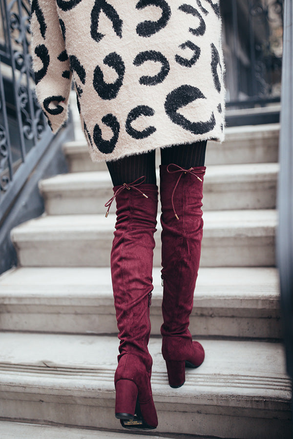 The Whitley Faux Suede Thigh High Boot In Windsor Wine
