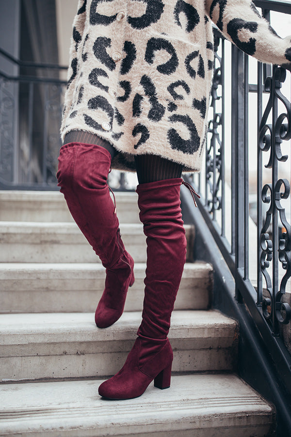 The Whitley Faux Suede Thigh High Boot In Windsor Wine
