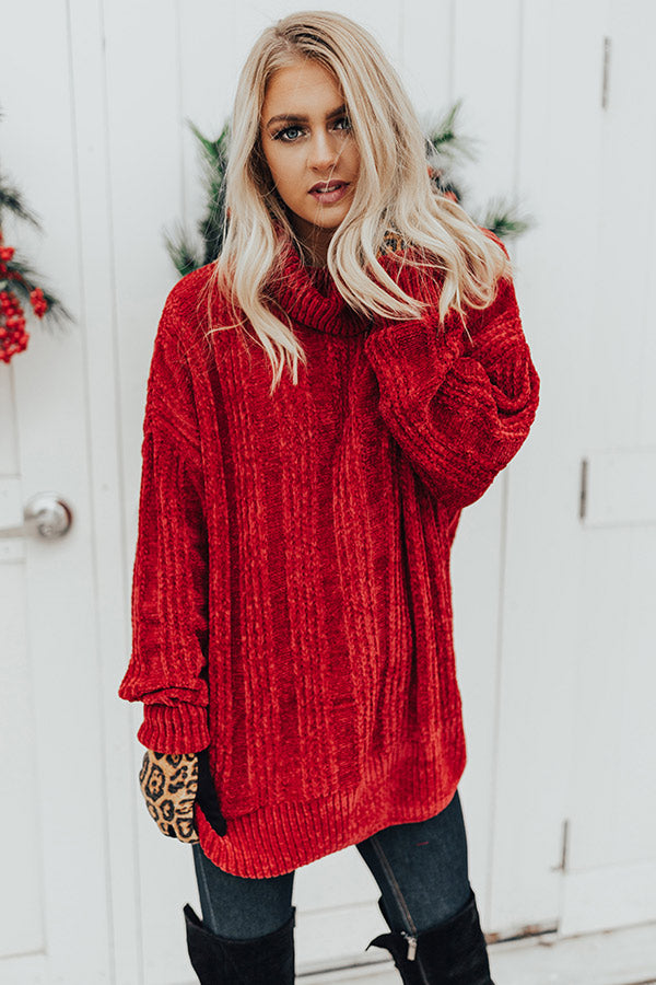 Snowflakes In The City Chenille Tunic Sweater in Crimson • Impressions ...