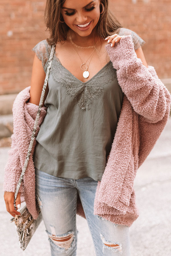 Weekend Luxe Lace Shift Tank in Grey
