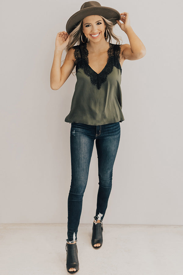 Weekend Luxe Lace Shift Tank in Sage