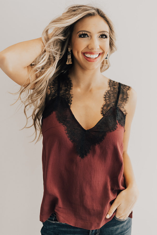 Weekend Luxe Lace Shift Tank in Merlot