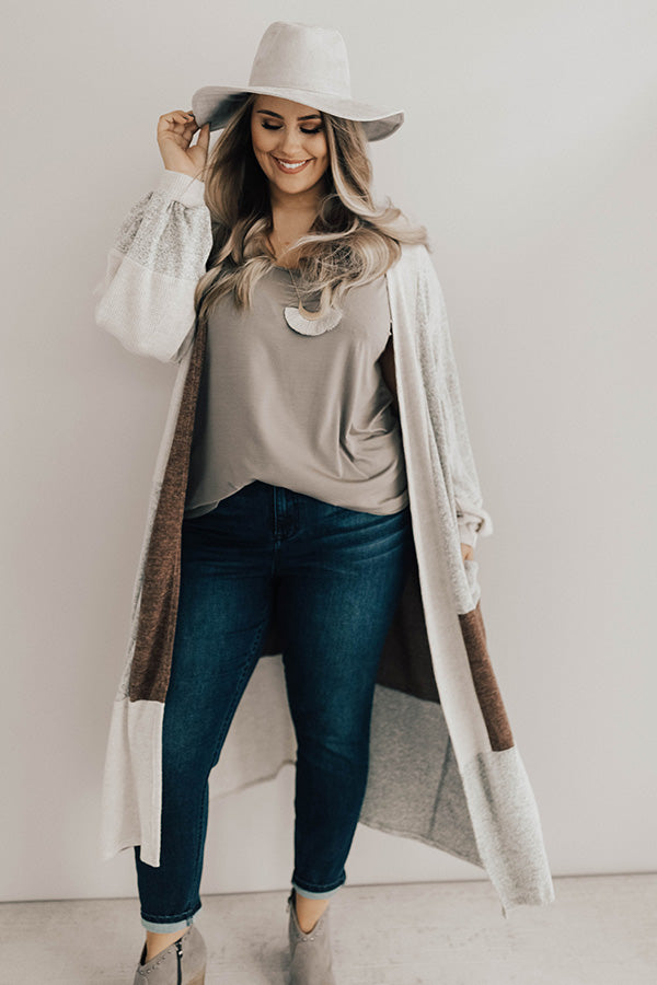 First Class To Vail Colorblock Cardigan in Rustic Rose Curves Image - 1