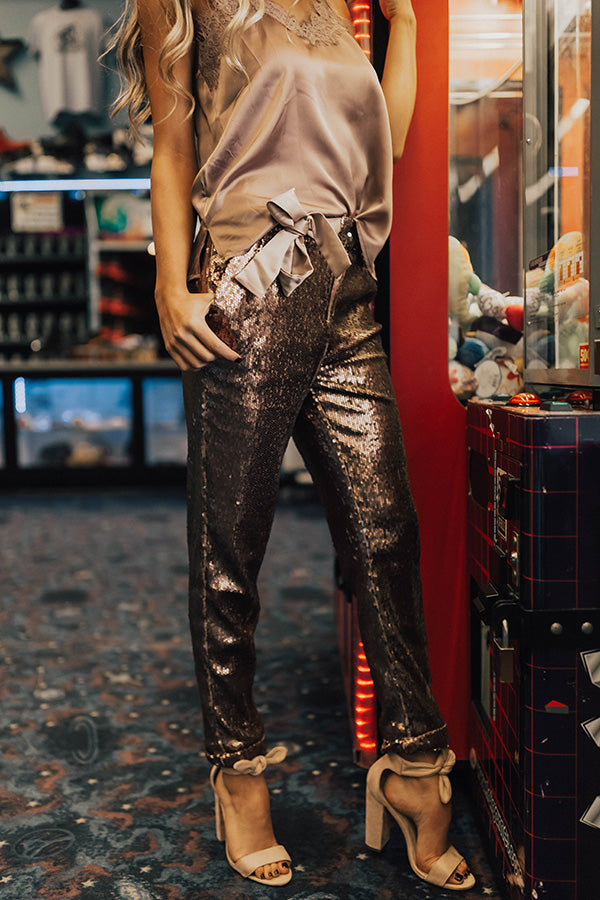 Make It Pop High Waist Sequin Pants in Latte