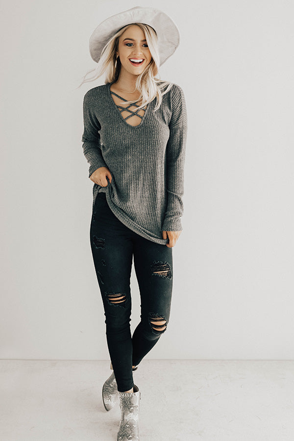 I'll Be By The Fire Shift Top in Dark Grey