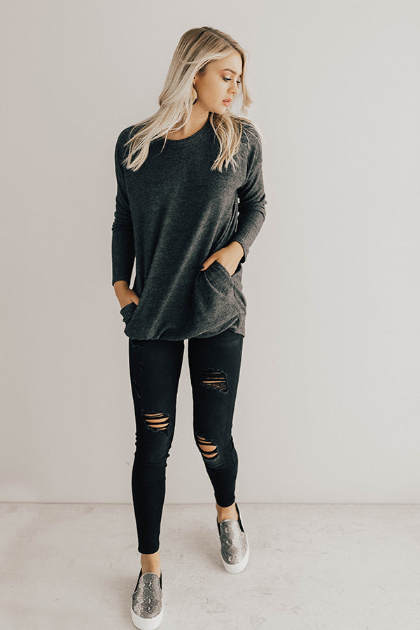 Salt Lake City Snuggles Tunic Sweater in Charcoal