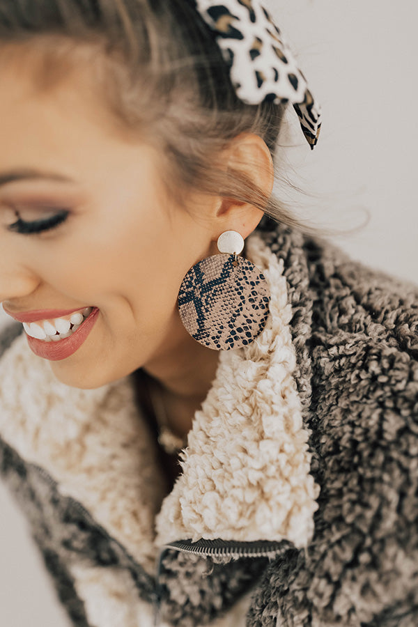 Bombshell Status Snake Print Earrings in Brown
