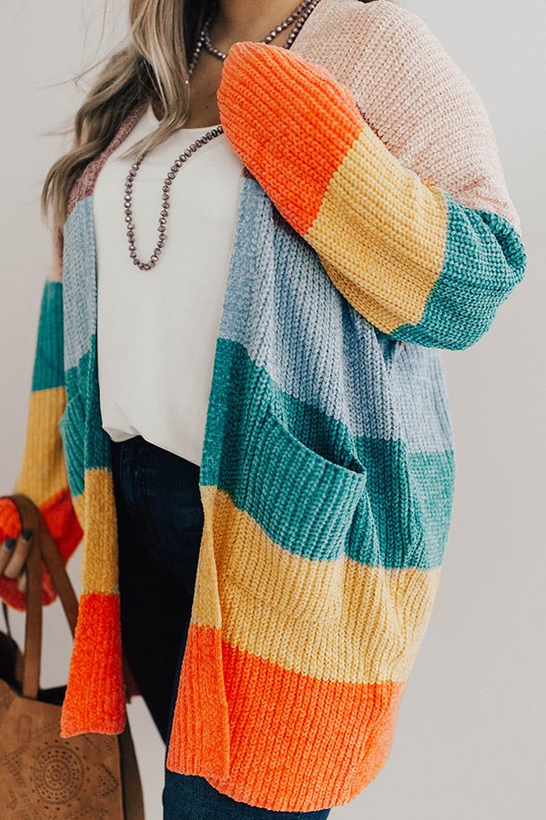 Making Magic Color Block Chenille Cardigan in Pink Curves Image - 2