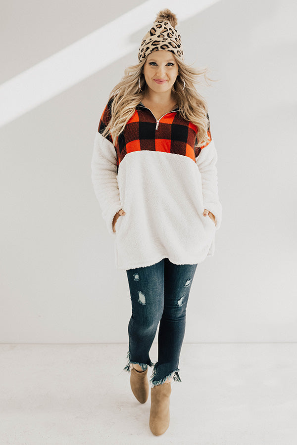 Printed And Posh Fuzzy Pullover in Buffalo Check