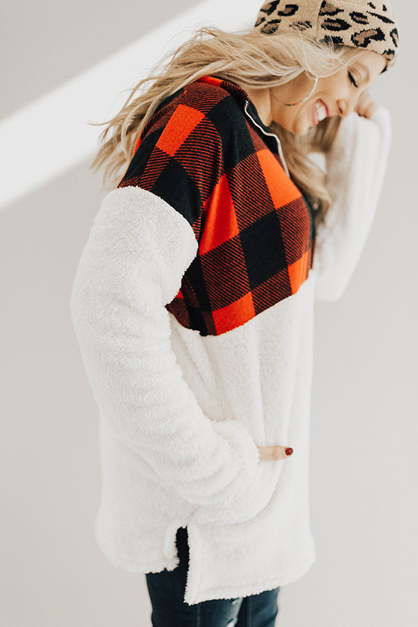 Printed And Posh Fuzzy Pullover in Buffalo Check