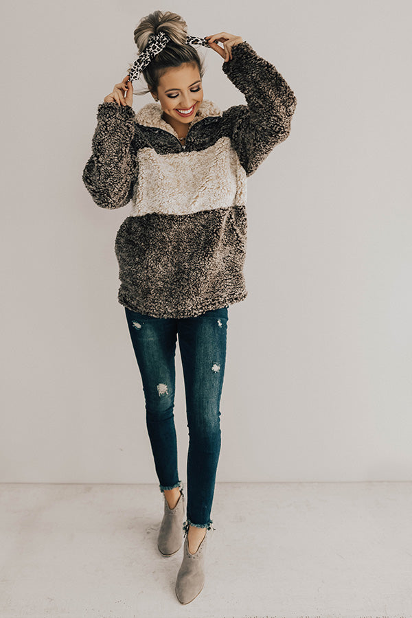 Merlot In The Mountains Sherpa Pullover in Espresso