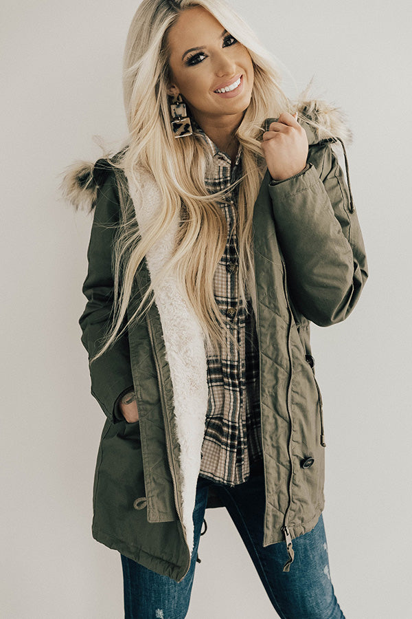 Snow Day Snuggles Parka Jacket In Olive