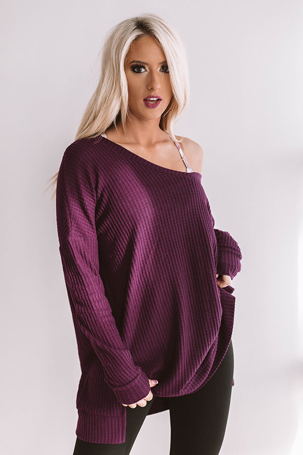 Long Weekend Waffle Knit Tunic In Purple