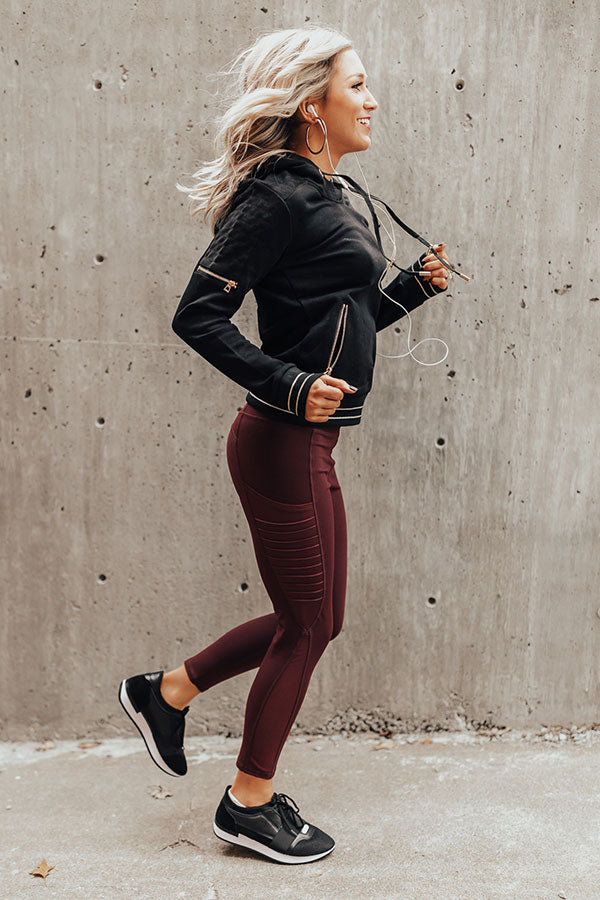 Crushed It High Waist Moto Legging in Maroon