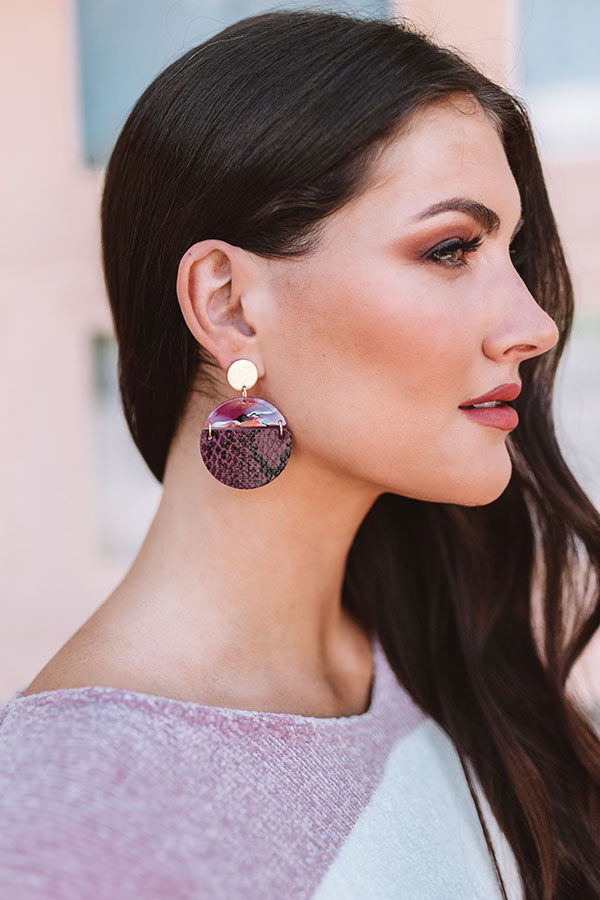 Rockstar Moment Snake Print Earrings In Windsor Wine