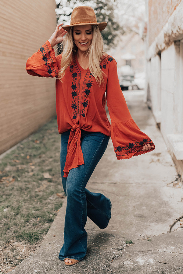 Leap Of Faith Embroidered Top In Scarlet