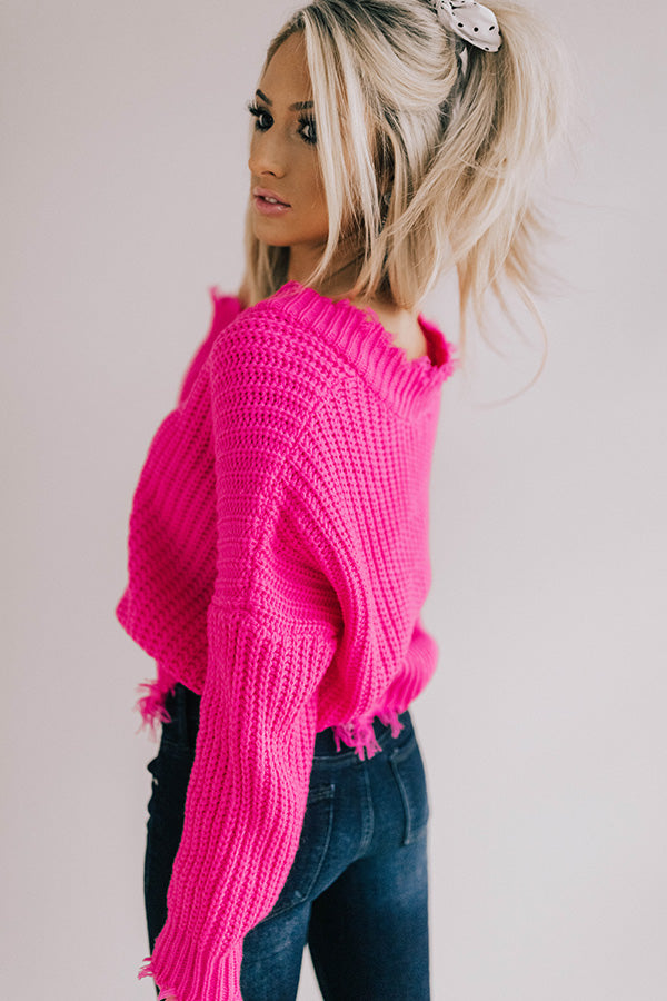 Pink on sale frayed sweater