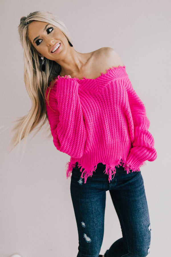 Brighter Days Frayed Sweater in Hot Pink Impressions Online Boutique