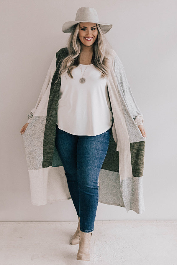 First Class To Vail Colorblock Cardigan In Olive  Curves Image - 1
