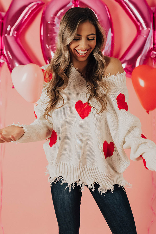 Heart shop frayed sweater