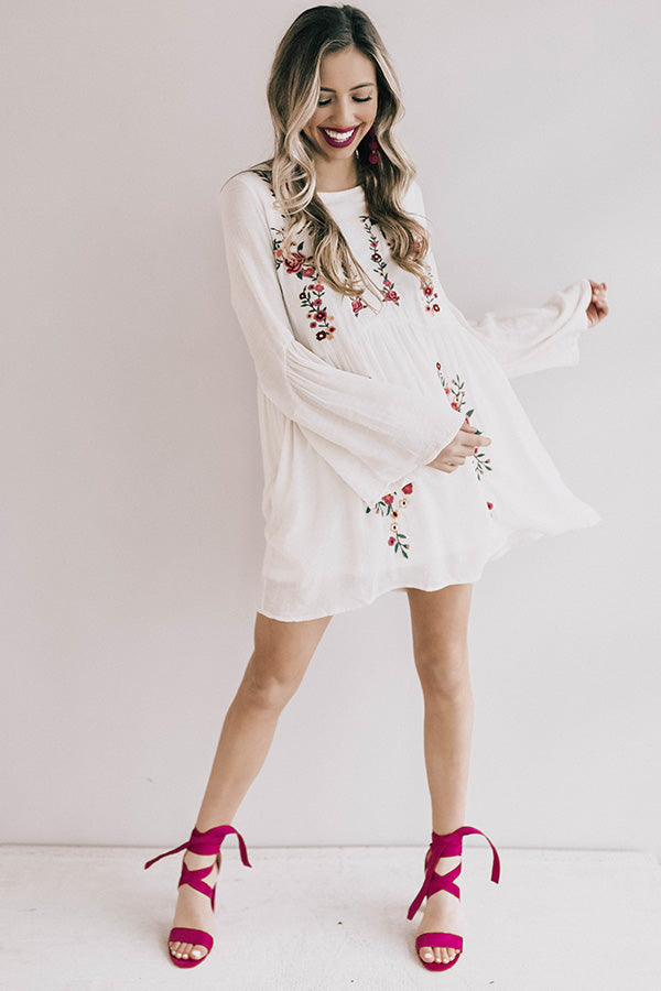 Stealing Your Heart Embroidered Shift Dress In Cream