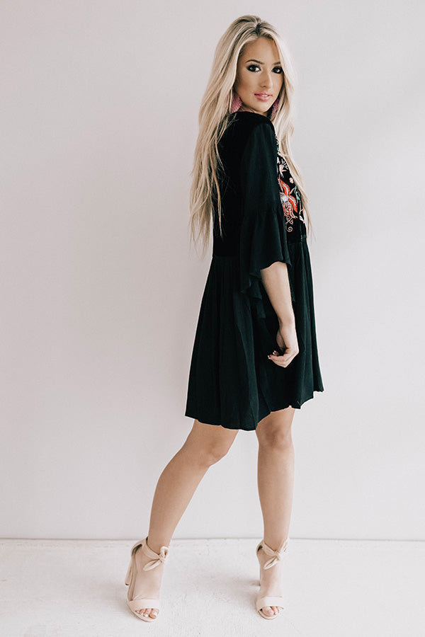 Darling Date Night Embroidered Shift Dress In Black