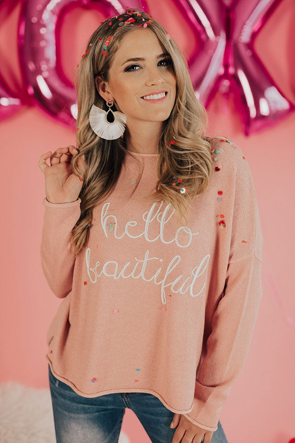 Hello Beautiful Embroidered Shift Sweater
