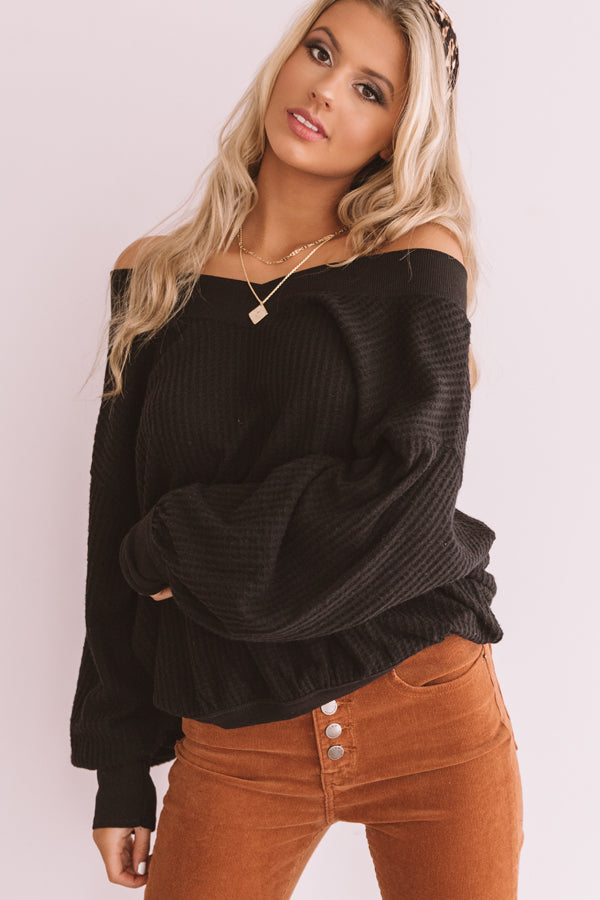 Brunch On Broadway Waffle Knit Top In Black