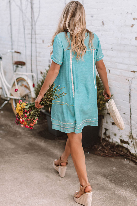 Dreaming Of Summer Embroidered Dress In Aqua Dreaming Of Summer Embroidered Dress In Aqua