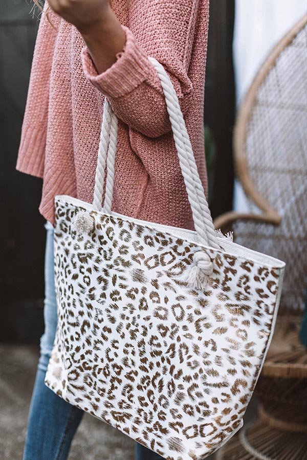 Serene Shores Leopard Tote in Gold
