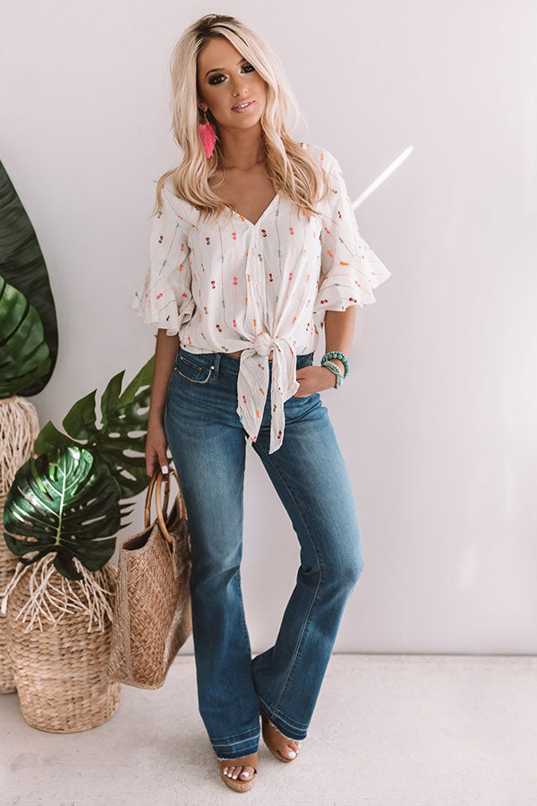 Private Island Embroidered Tie Top