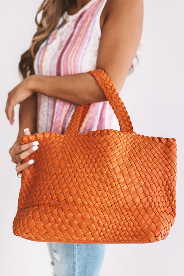 Uptown Bliss Woven Tote In Persimmon