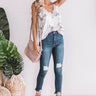 Chic In Santorini Satin Floral Tank In Silver Image - 1
