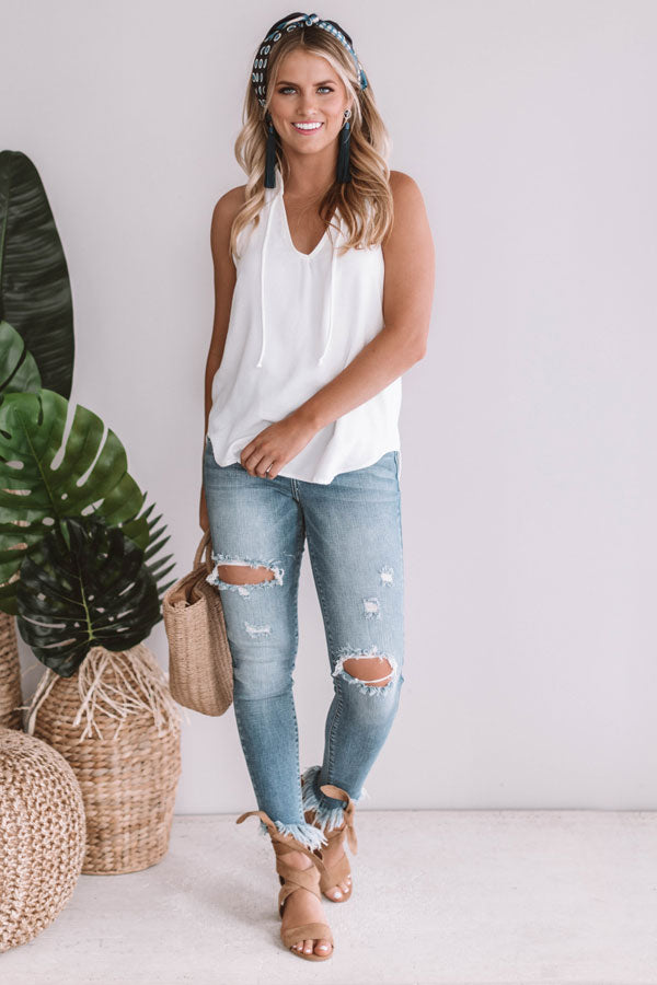 Cocktails And Kisses Shift Tank In White