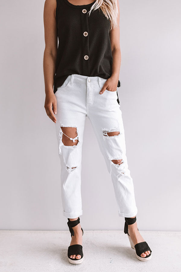 The Luna Midrise Distressed Relaxed Skinny in White