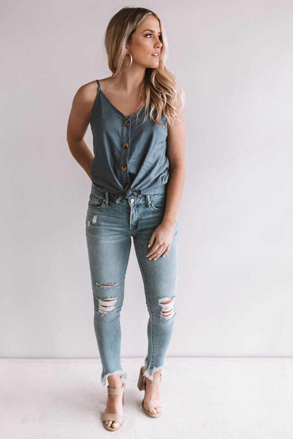 Brunching On Melrose Button Tank In Chambray