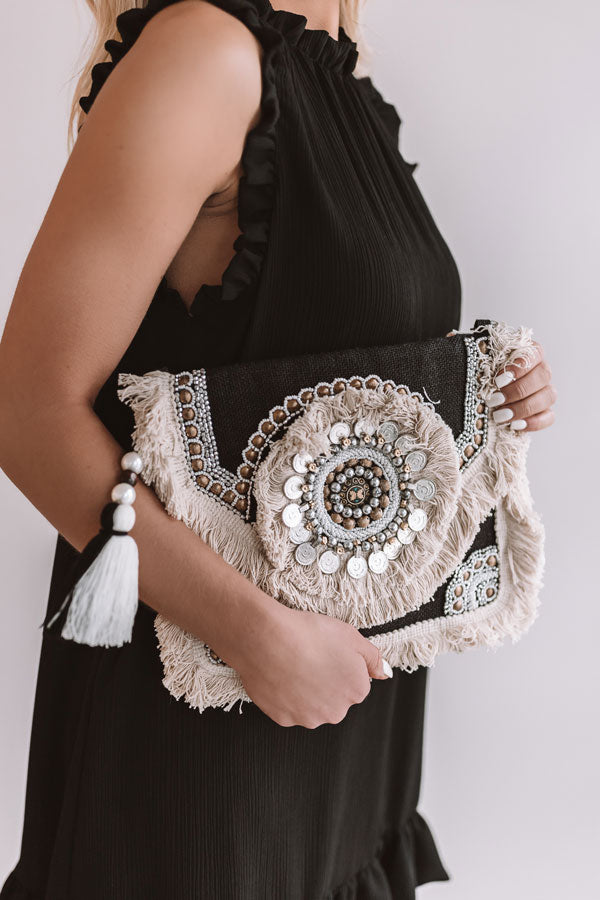 Boho Bliss Embellished Clutch In Black