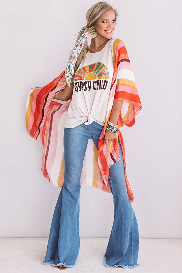 Stay Breezy Stripe Overlay In Coral