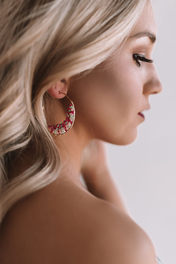 Beach Day Beaded Hoop Earrings in Hot Pink