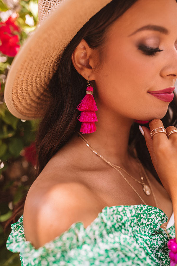 Color Me Lovely Tassel Earrings In Hot Pink