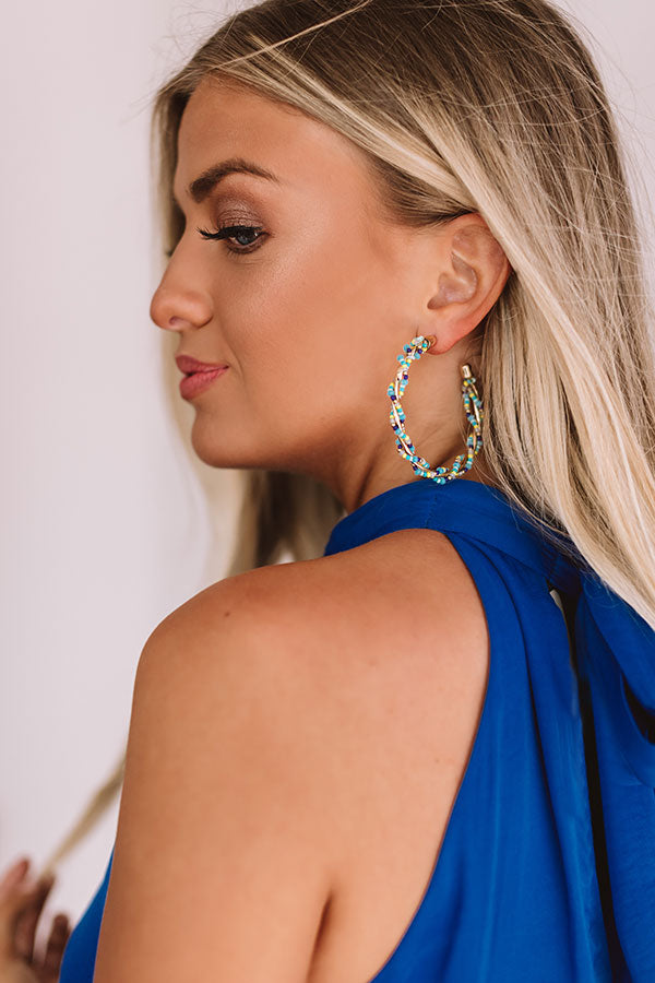 Mykonos Views Hoop Earrings In Ocean Wave