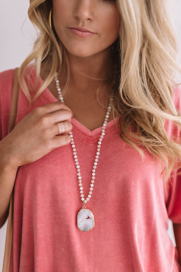 Moonlit Views Druzy Stone Necklace in White