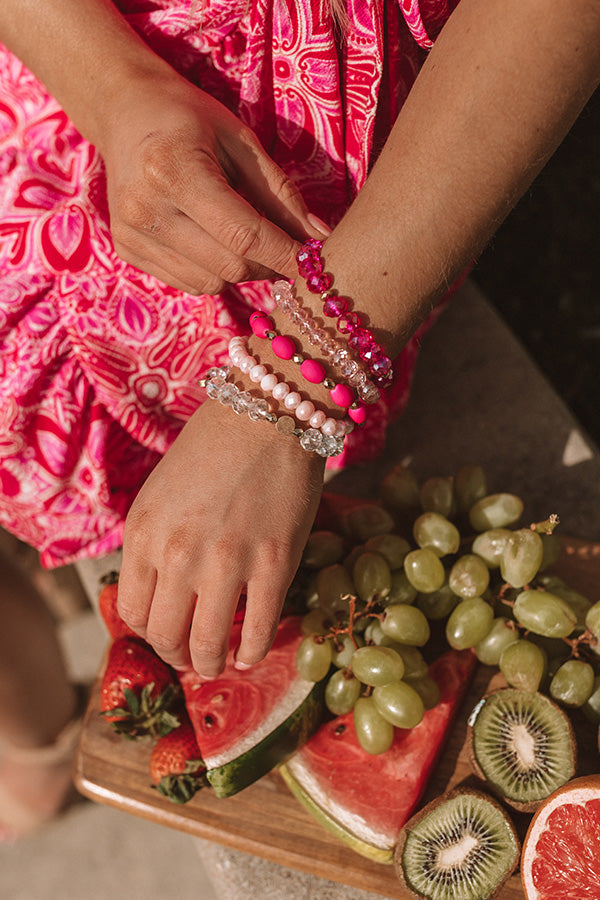 Bora Bora Baby Semi Precious Bracelet Set In Hot Pink