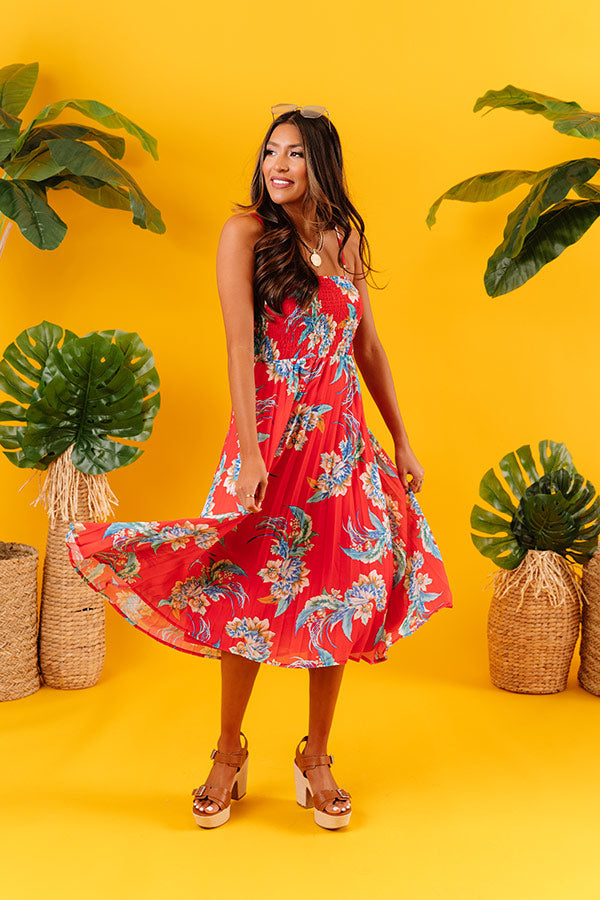 Poolside Margs Smocked Midi Dress in Red Poolside Margs Smocked Midi Dress in Red