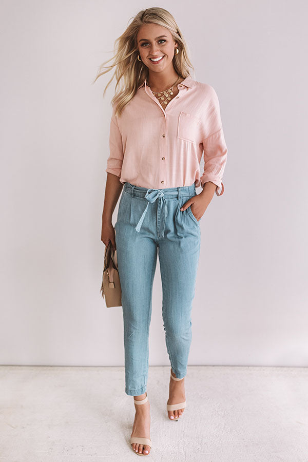Chic Vibes Button Up Top In Peach