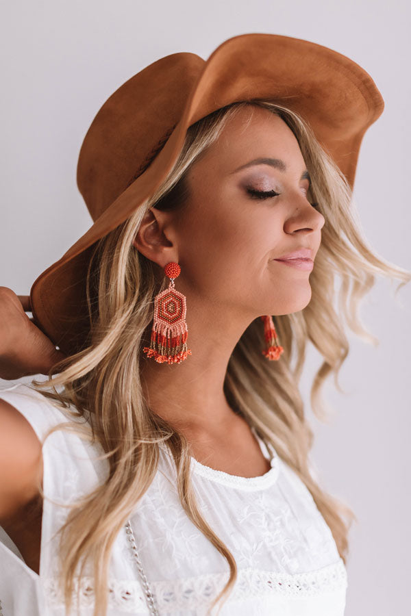 Beads And Bungalows Earrings In Tangerine