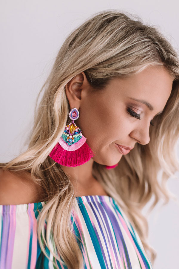 Cocktails On Me Fan Earrings In Hot Pink